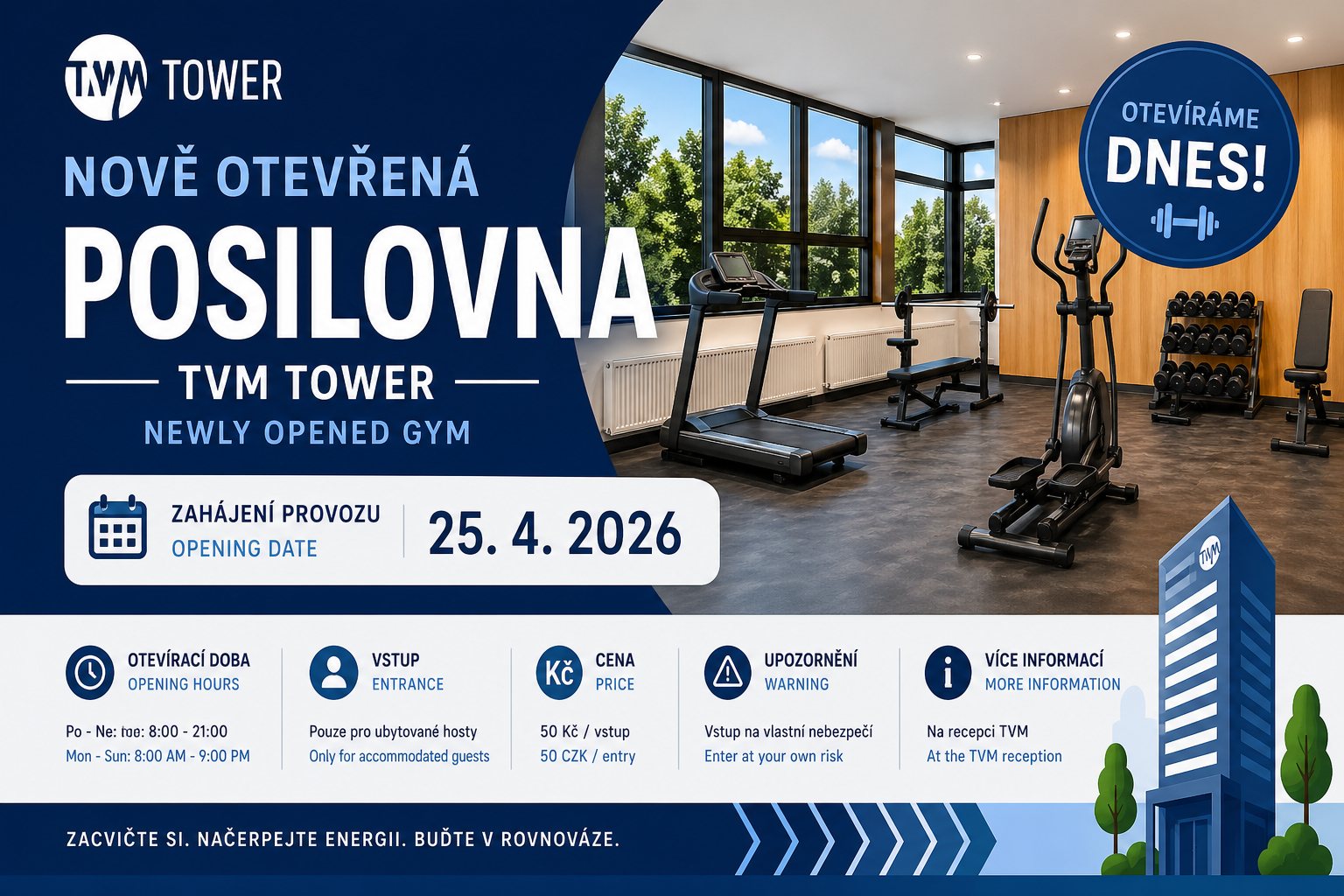 Nově otevřená posilovna v TVM Tower